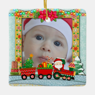 Ornement En Céramique Train photo personnalisé pour le premier Noël de b