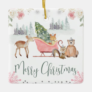 Ornement En Céramique Traîneau de Noël Animaux Fantaisistes de la Forêt