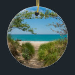 Ornement En Céramique Tranquilité du lac Michigan<br><div class="desc">Une belle photo de beaux-arts de l'accès de plage vers le lac Michigan au phare de Betsie de point. Le lac Michigan est l'un des cinq Great Lakes. Recherche de plus de copies ou de produits ? Sentez-vous libre pour visiter mon magasin : http://www.zazzle.com/timelessmomentsphtgy Cette photo a été prise par...</div>