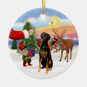 Ornement En Céramique Treat Père Noël - Doberman Pinscher (oreilles natu