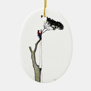 Ornement En Céramique Tree Surgeon Arborist at work present Chainsaw Gif