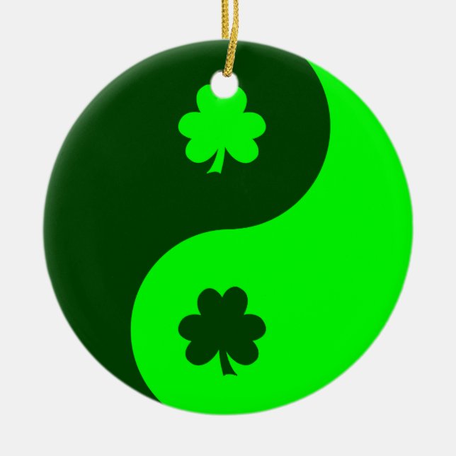 Ornement En Céramique Trèfle Yin Yang 2 Vert Citron (Devant)