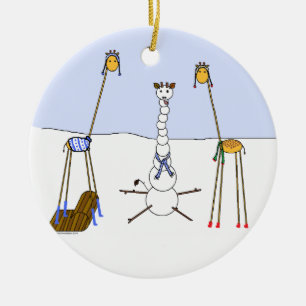 Ornement En Céramique Très Noël de girafe - bonhomme de neige