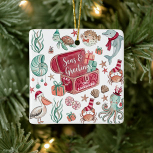 Ornement En Céramique Trésors de l'océan Mers & Salutations Noël côtier