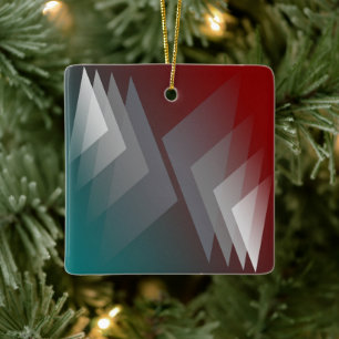 Ornement En Céramique Triangles gris sur bordeaux turquoise