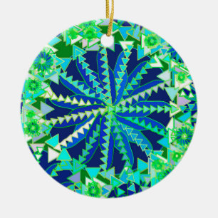 Ornement En Céramique Tribal Mandala Print, Cobalt Blue et Green