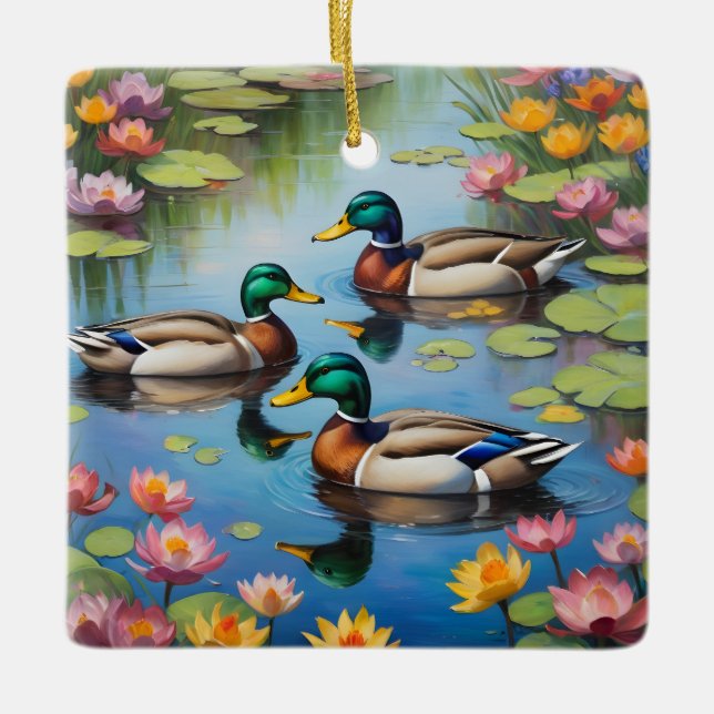 Ornement En Céramique Trois canards colverts (Devant)