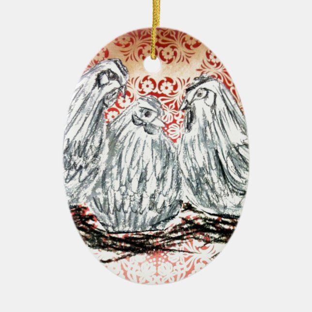 Ornement En Céramique Trois poules françaises (Devant)