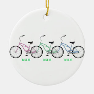 Ornement En Céramique Trois vélos colorés avec les mots Bike it!