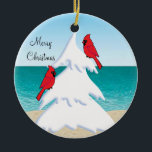 Ornement En Céramique Tropical Beach Christmas Tree Red Cardinals<br><div class="desc">Tropical Beach Christmas Tree Red Cardinals</div>