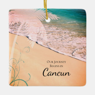 Ornement En Céramique Tropical Beach Destination Wedding Enregistrer la