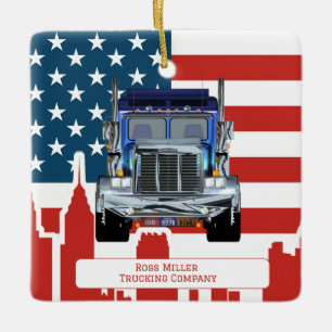 Ornement En Céramique Trucker Skyline Flag américain personnalisé