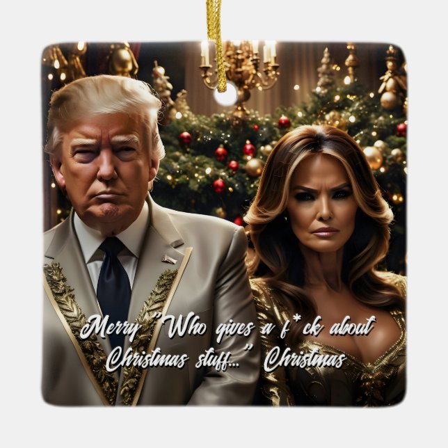 Ornement En Céramique Trump et sa femme "qui donne un F*ck" Noël (Devant)