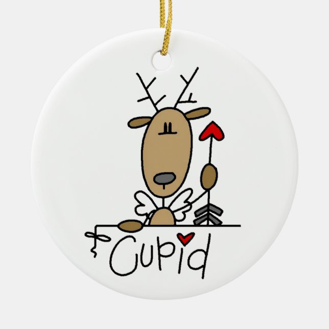 Ornement En Céramique Tshirts et cadeaux de Noël Cupid Reindeer (Devant)