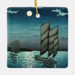 Ornement En Céramique Tsuchiya Koitsu - Bateaux à Shinagawa, Nuit