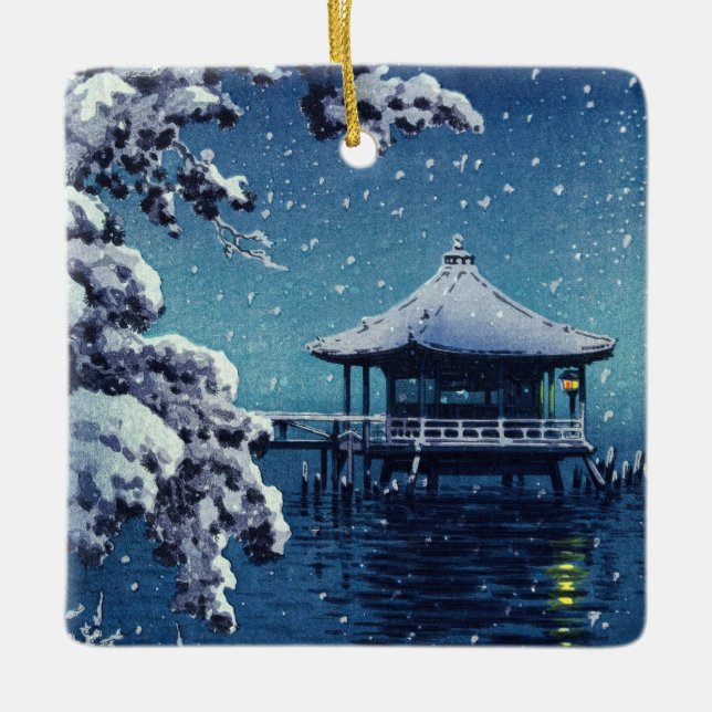 Ornement En Céramique Tsuchiya Koitsu - Neige sur l'Ukimido à Katada (Devant)