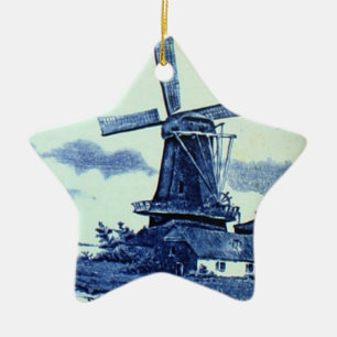 Ornement En Céramique Tuile bleue antique vintage de Delft - moulin à
