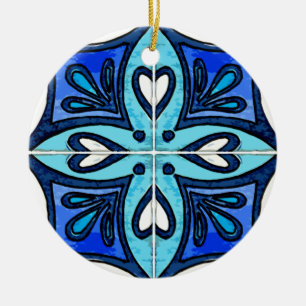 Ornement En Céramique Tuiles de coeur inspirées par le bleu d'Azulejos