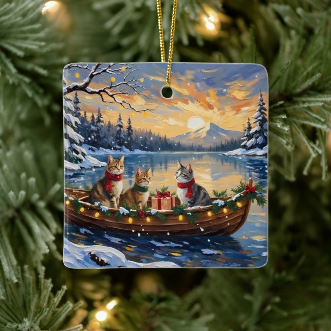 Ornement En Céramique Turkish Angora Cat Christmas Boat Holiday (Arbre)