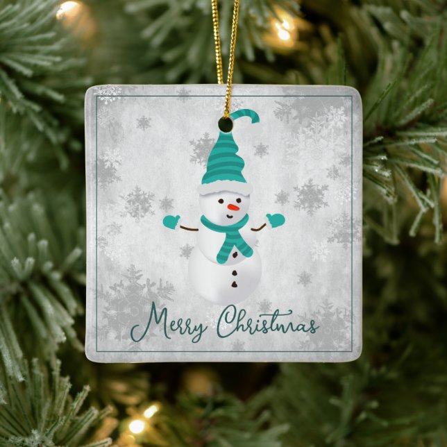 Ornement en céramique turquoise Cute Snowman (Arbre)