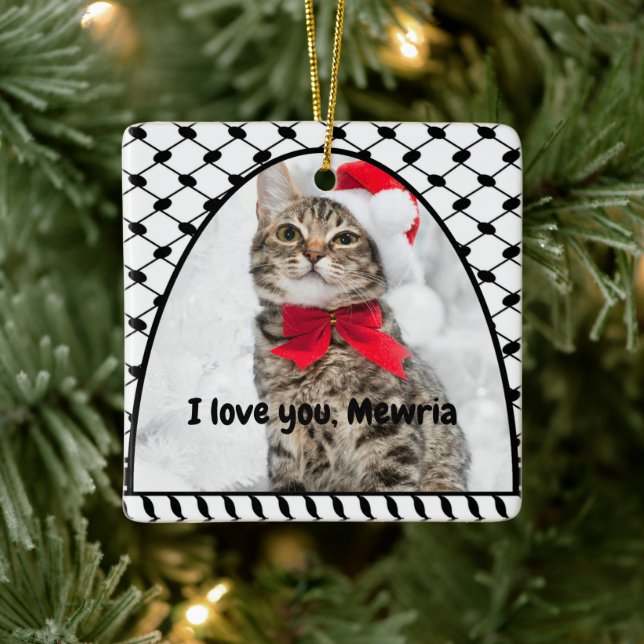 Ornement En Céramique Two Photo Custom Text Keffiyeh Free Palestine (Arbre)