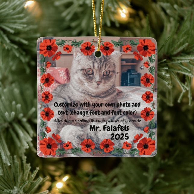Ornement En Céramique Two Photo Custom Text Red Poppies Free Palestine (Arbre)