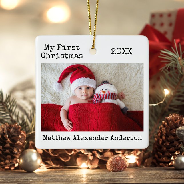 Ornement En Céramique Typewriter Texte Mon premier bébé de Noël (Customize to change text size or style.)