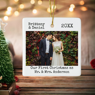 Ornement En Céramique Typewriter Texte Premier Noël en tant que M. et Mm