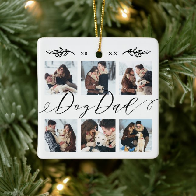 Ornement En Céramique Un cadeau pour papa de chien| Collage photo de la  (Arbre)
