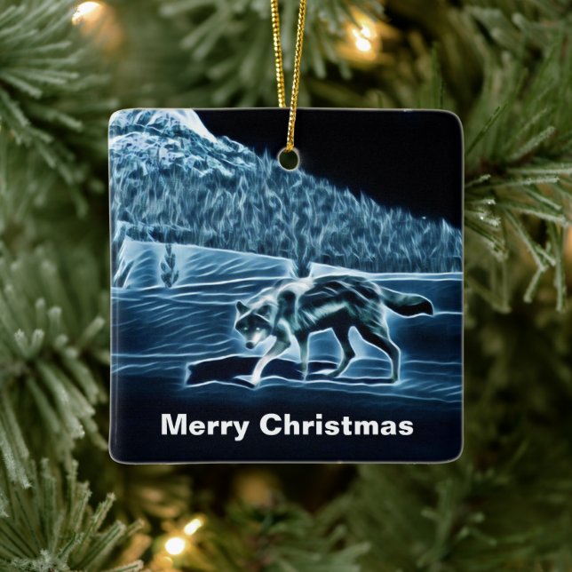 Ornement En Céramique Un Loup Sur Neige (Arbre)