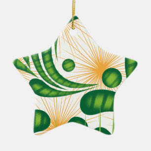 Ornement En Céramique Un motif artistique vert et or représentant un arb