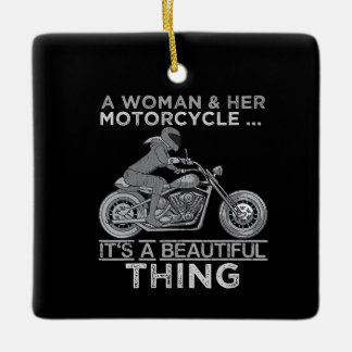 Ornement En Céramique Une Femme Et Son Cadeau D'Art Moto Pour Les Vélos