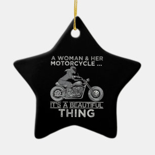 Ornement En Céramique Une Femme Et Son Cadeau D'Art Moto Pour Les Vélos