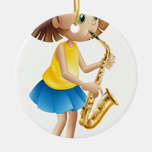 Ornement En Céramique Une jeune dame jouant avec le saxophone (Devant)