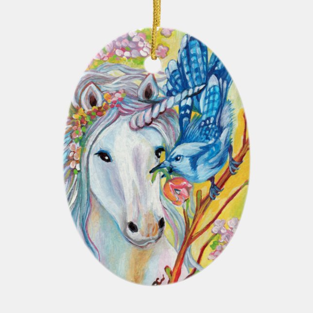 Ornement En Céramique Unicorne de printemps (Devant)