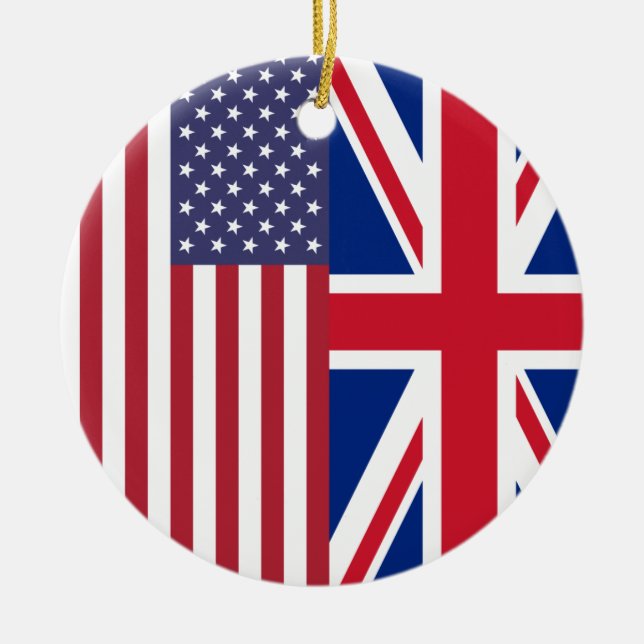 Ornement En Céramique Union Jack et drapeaux des Etats-Unis d'Amérique (Devant)