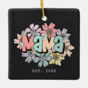 Ornement En Céramique Unique Maman Cadeau Rétro Floral Mama Ornament