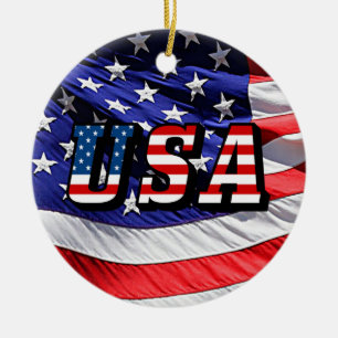 Ornement En Céramique USA - American Flag Ceramic Rd Christmas Orament