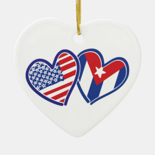 Ornement En Céramique USA Cuba Love Hearts