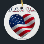 Ornement En Céramique USA Flag Heart I Love You<br><div class="desc">You are viewing The Lee Hiller Designs Collection of Home and Office Decor,  Apparel,  Gifts and Collectibles. The Designs include Lee Hiller Photography and Mixed Media Digital Art Collection. You can view her Nature photography at http://HikeOurPlanet.com/ and follow her hiking blog within Hot Springs National Park.</div>