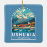 Ornement En Céramique Ushuaia Argentina Travel Art Vintage<br><div class="desc">Ushuaia rétro design de voyage vectoriel. C'est une ville balnéaire en Argentine. Il est situé sur l'archipel de la Terre de Feu,  la pointe la plus méridionale d'Amérique du Sud,  surnommée la "Fin du monde".</div>