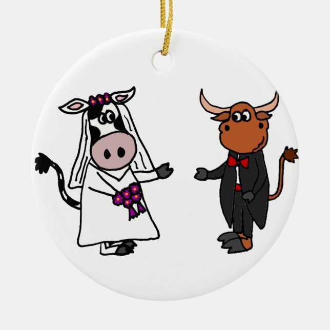 Ornement En Céramique Vache drôle et mariage de Taureau (Devant)