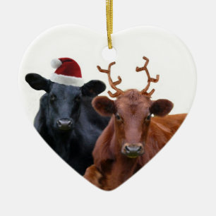 Ornement En Céramique Vaches à vacances de Noël dans le casquette et d