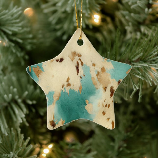 Ornement En Céramique Vachure d'or blanc turquoise (Arbre)