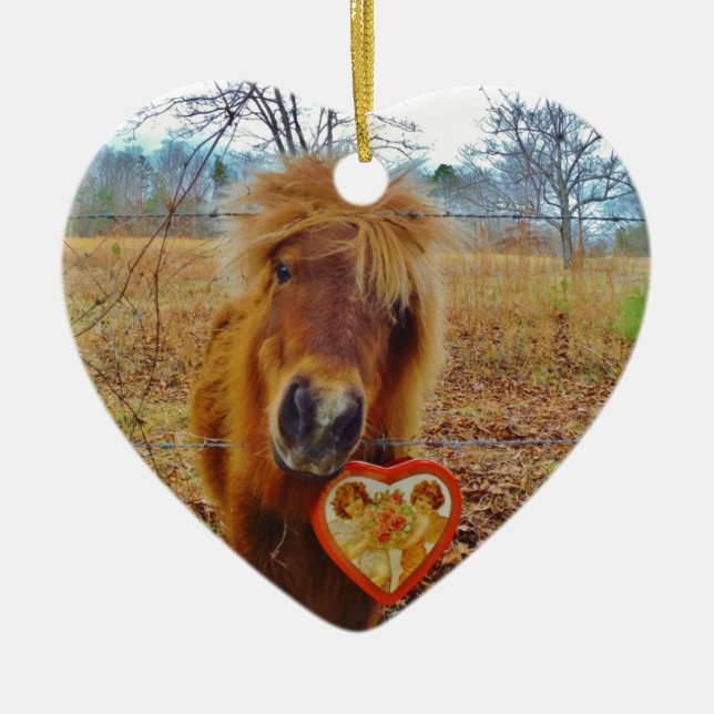 Ornement En Céramique Valentine Heart Miniature Brown Horse (Devant)