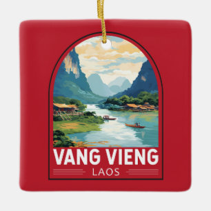 Ornement En Céramique Vang Vieng Laos Travel Art Vintage