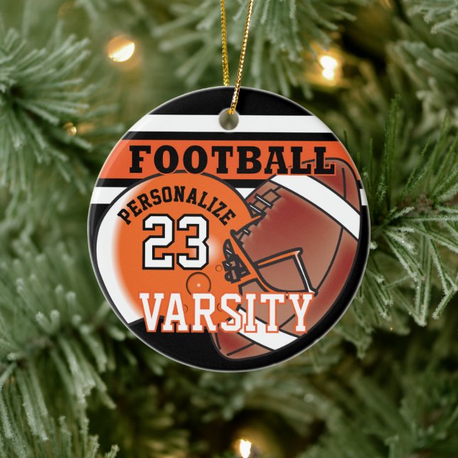 Ornement En Céramique Varsity Orange and Black Football (Arbre)