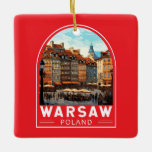 Ornement En Céramique Varsovie Pologne Travel Art Vintage<br><div class="desc">Conception de déplacement vectoriel rétro de Varsovie. C'est un mélange captivant de styles architecturaux,  de la charmante Vieille Ville au Palais de la Culture et de la Science.</div>
