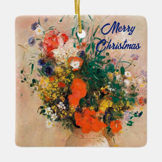 Ornement En Céramique Vase des fleurs de Redon Joyeux Noël (Devant)