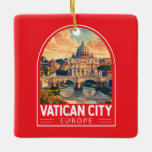 Ornement En Céramique Vatican City Travel Art Vintage<br><div class="desc">Vatican City design de voyage vectoriel rétro. La Cité du Vatican,  ville-État entourée de Rome,  en Italie,  est le siège de l'Église catholique romaine. Il abrite le Pape et un trésor d'art et d'architecture emblématiques.</div>